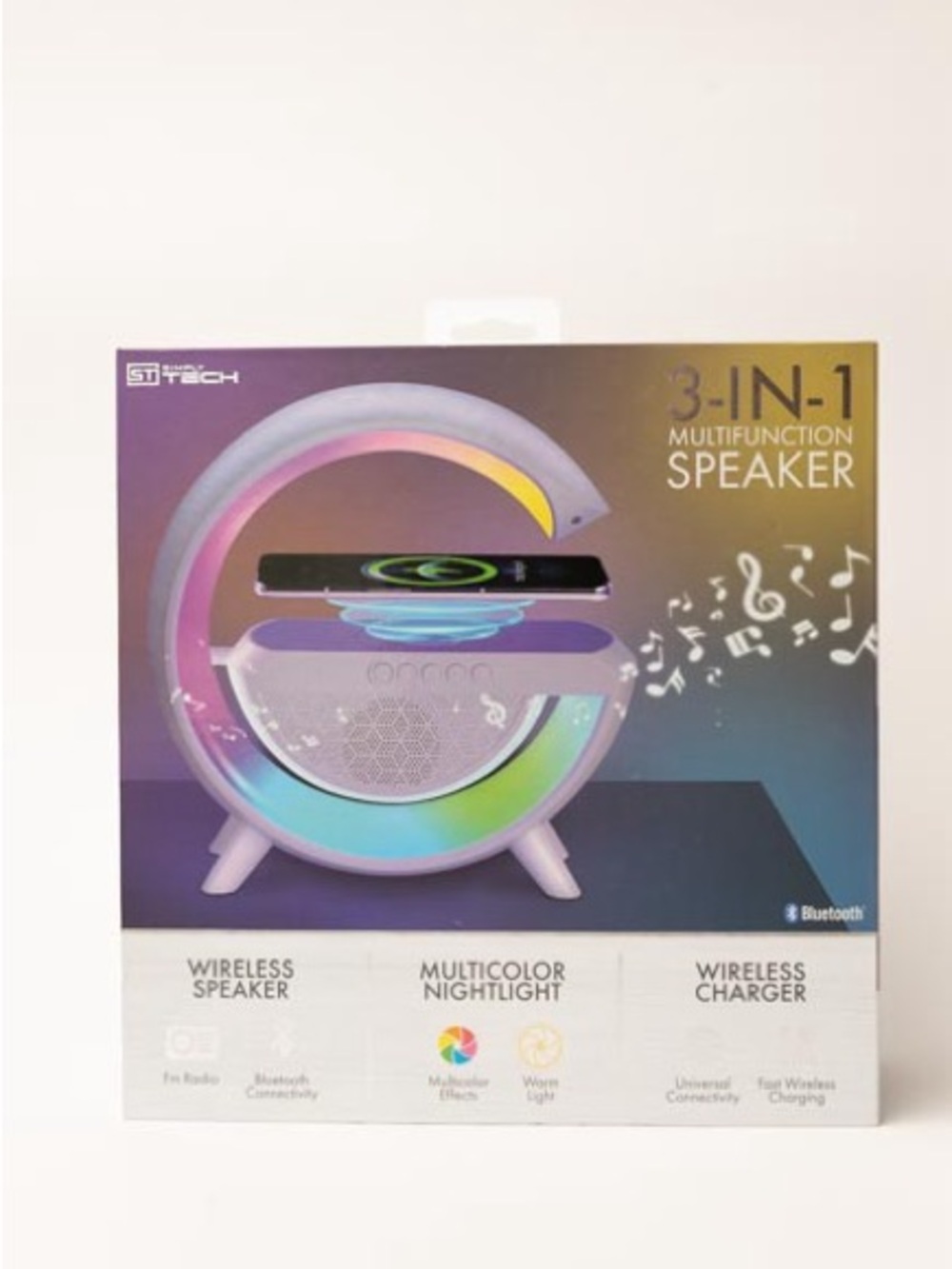 3-in-1 Multifunction Bluetooth Speaker with Wireless Charger - Pink/White